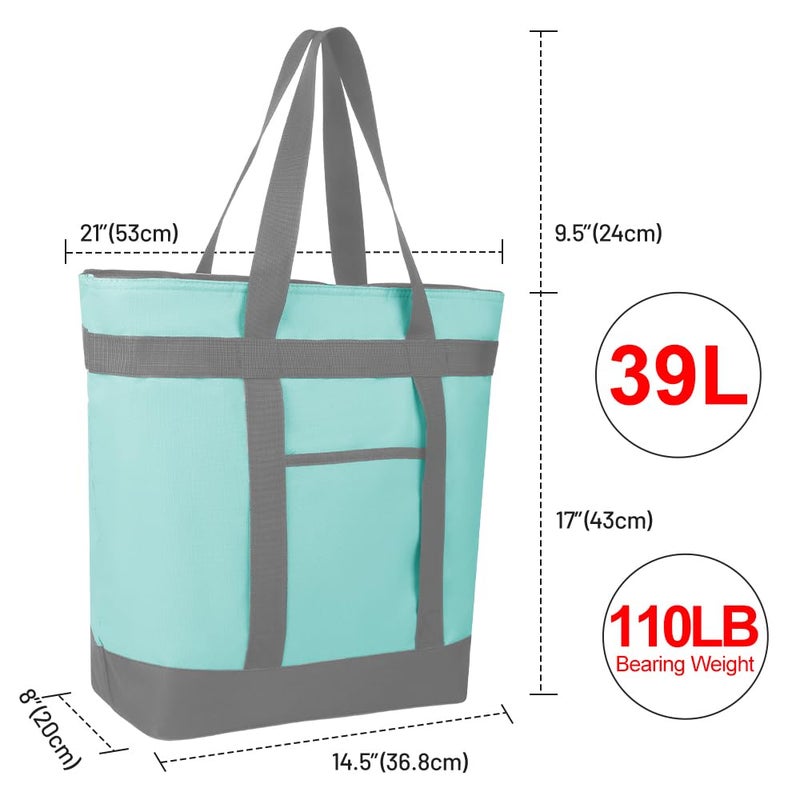 CIVJET Insulated Reusable Tote Bag for Grocery Shopping for Women/Men, Pizza/Food Delivery Bag to Keep Food Cold/Hot for Commercial Food Transport, Cooler bags for Travel/Beach/Picnic, Green - Image 3