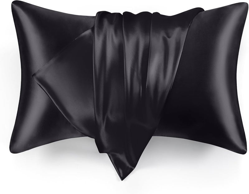 Love's cabin Silk Satin Pillowcase for Hair and Skin (Black, 20x30 inches) Slip Pillow Cases Queen Size Set of 2 - Satin Cooling Pillow Covers with Envelope Closure - Image 1