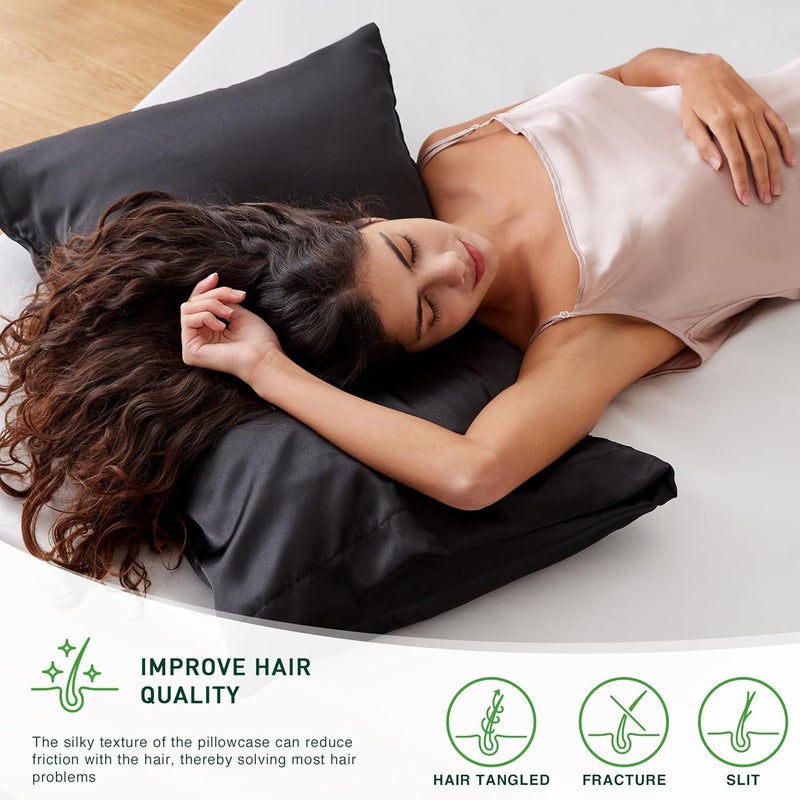 Love's cabin Silk Satin Pillowcase for Hair and Skin (Black, 20x30 inches) Slip Pillow Cases Queen Size Set of 2 - Satin Cooling Pillow Covers with Envelope Closure - Image 4