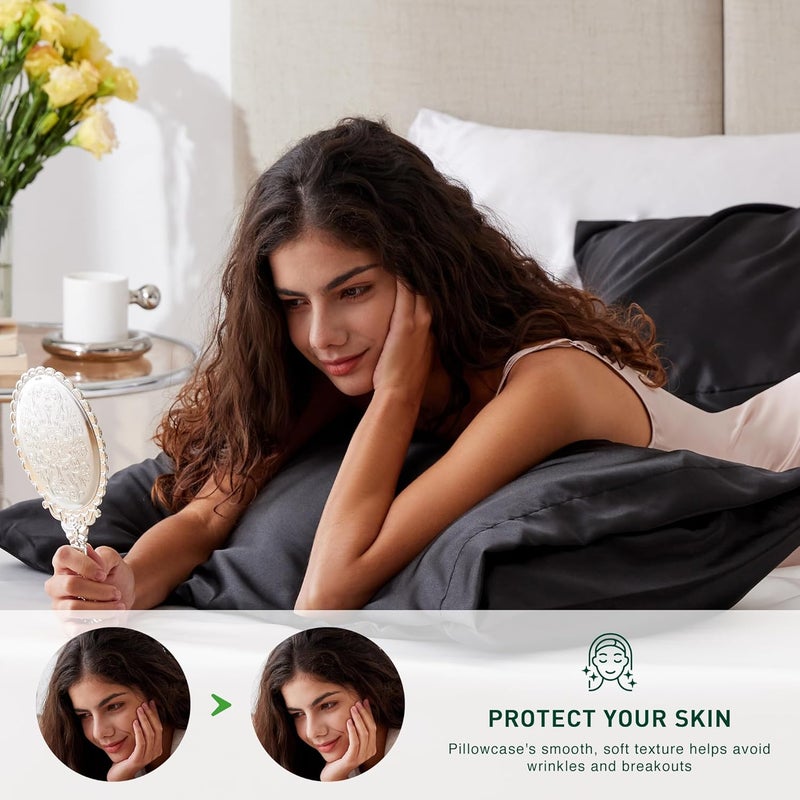 Love's cabin Silk Satin Pillowcase for Hair and Skin (Black, 20x30 inches) Slip Pillow Cases Queen Size Set of 2 - Satin Cooling Pillow Covers with Envelope Closure - Image 3