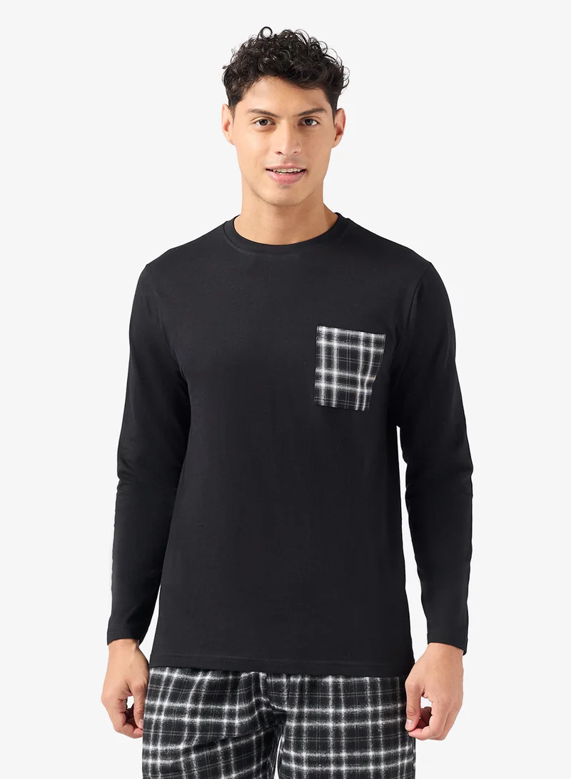 Robert Wood  Printed Long Sleeve T-Shirt And Checked Pyjamas Set for Men | Best Price UAE