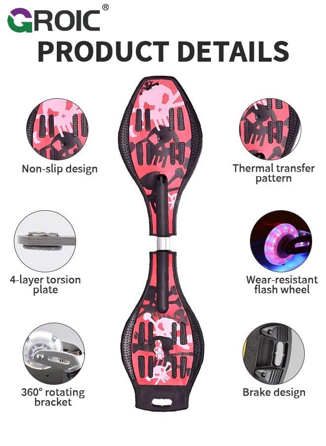 GROIC - Caster Board, Deluxe Junior Caster Board 2 Wheels Skateboard with 360-degree Casters, Colorful LED Light Up Wheel for More Fun and Visibility, Durable Twistboard for Teenagers, Adults and Professional - Image 1