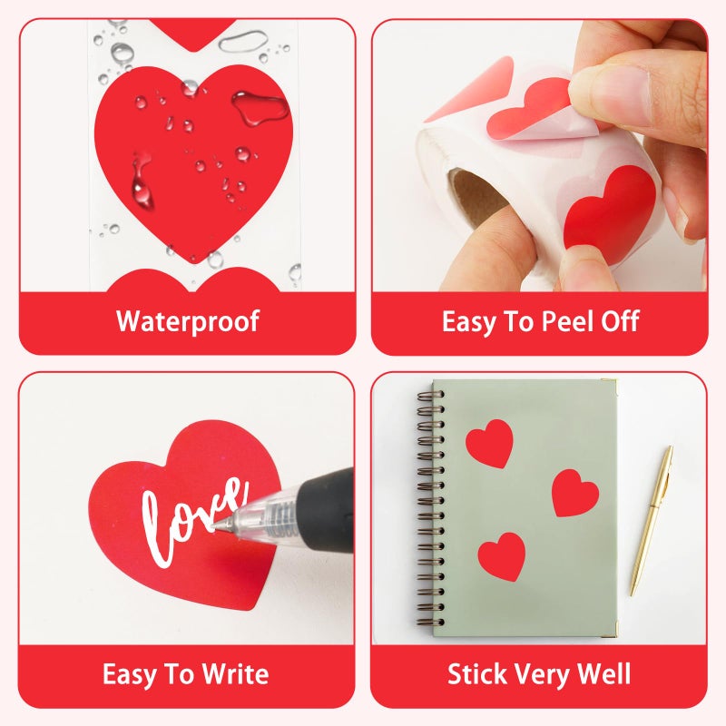 Anwyll Heart Stickers Valentine'S Day Heart Stickers 500Pcs 1Inch Red Heart Stickers Heart Shaped Stickers For Kid Self-Adhesive Love Envelope Seals Labels Stickers For Birthday Wedding Valentines Day - Image 3
