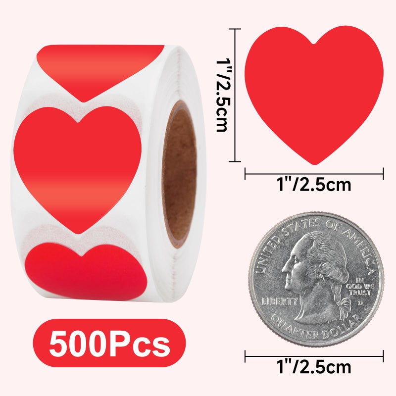 Anwyll Heart Stickers Valentine'S Day Heart Stickers 500Pcs 1Inch Red Heart Stickers Heart Shaped Stickers For Kid Self-Adhesive Love Envelope Seals Labels Stickers For Birthday Wedding Valentines Day - Image 2