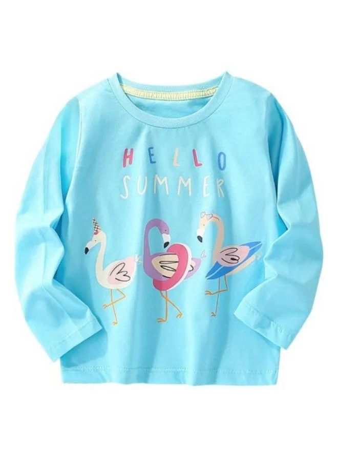 YUNIQEE Turquoise Blue Printed Long Sleeve Crew Neck T-Shirt