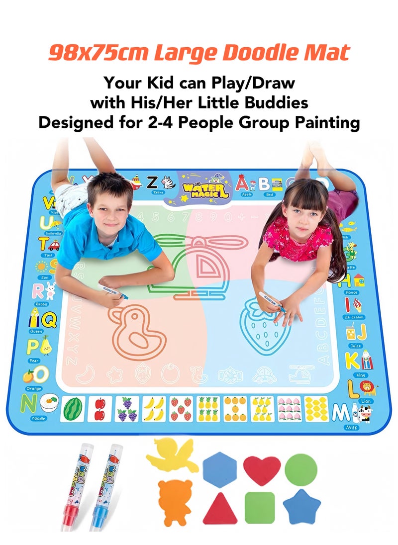 Oasis Casa - Water Coloring Painting Mat Drawing Board for Babies Toddlers Kids, Educational Learning Toy Magic Doodle Mat Playmat Writing Board for Boys Girls of 2 3 4 5 6 7 8 Years Old, 98X75 cm Large Size - Image 1