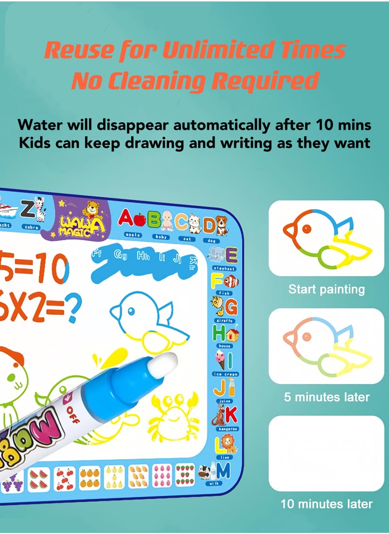 Oasis Casa - Water Coloring Painting Mat Drawing Board for Babies Toddlers Kids, Educational Learning Toy Magic Doodle Mat Playmat Writing Board for Boys Girls of 2 3 4 5 6 7 8 Years Old, 98X75 cm Large Size - Image 1