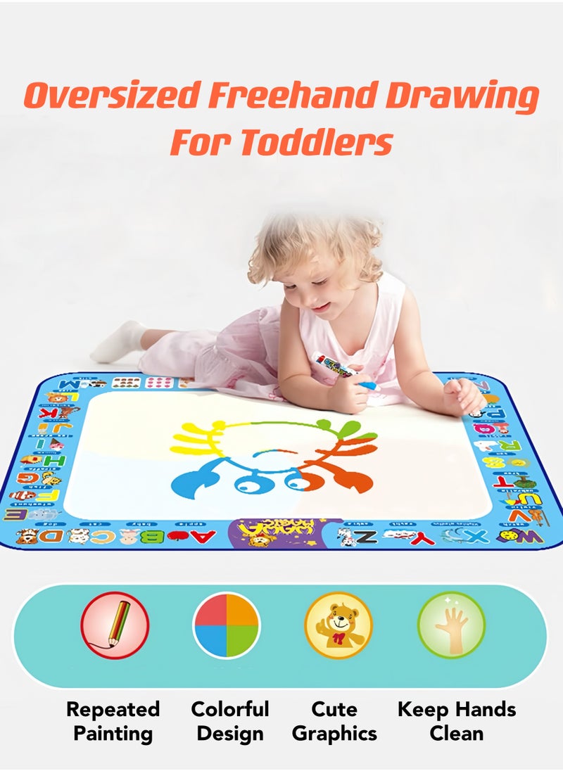 Oasis Casa - Water Coloring Painting Mat Drawing Board for Babies Toddlers Kids, Educational Learning Toy Magic Doodle Mat Playmat Writing Board for Boys Girls of 2 3 4 5 6 7 8 Years Old, 98X75 cm Large Size - Image 1