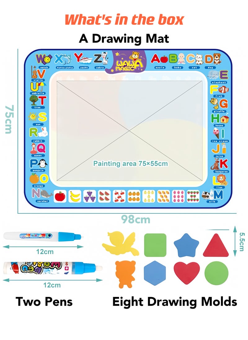 Oasis Casa - Water Coloring Painting Mat Drawing Board for Babies Toddlers Kids, Educational Learning Toy Magic Doodle Mat Playmat Writing Board for Boys Girls of 2 3 4 5 6 7 8 Years Old, 98X75 cm Large Size - Image 1