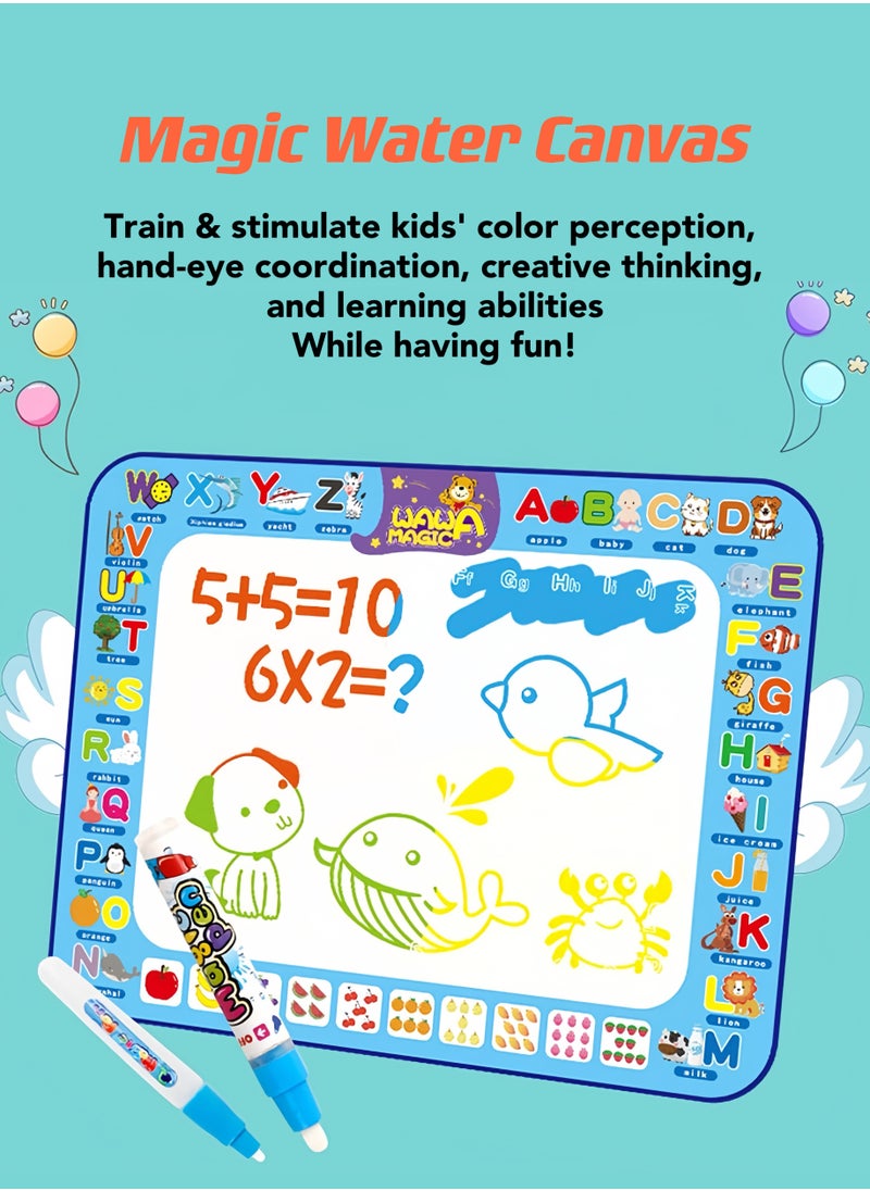 Oasis Casa - Water Coloring Painting Mat Drawing Board for Babies Toddlers Kids, Educational Learning Toy Magic Doodle Mat Playmat Writing Board for Boys Girls of 2 3 4 5 6 7 8 Years Old, 98X75 cm Large Size - Image 1