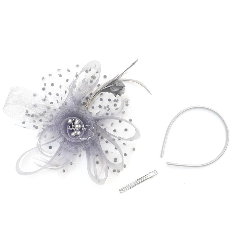 KICOFIT Fascinators Hats 20s 50s Hat Pillbox Hat Cocktail Tea Party Headwear with Veil for Girls and Women (US, Alpha, One Size, A-Grey) - Image 2