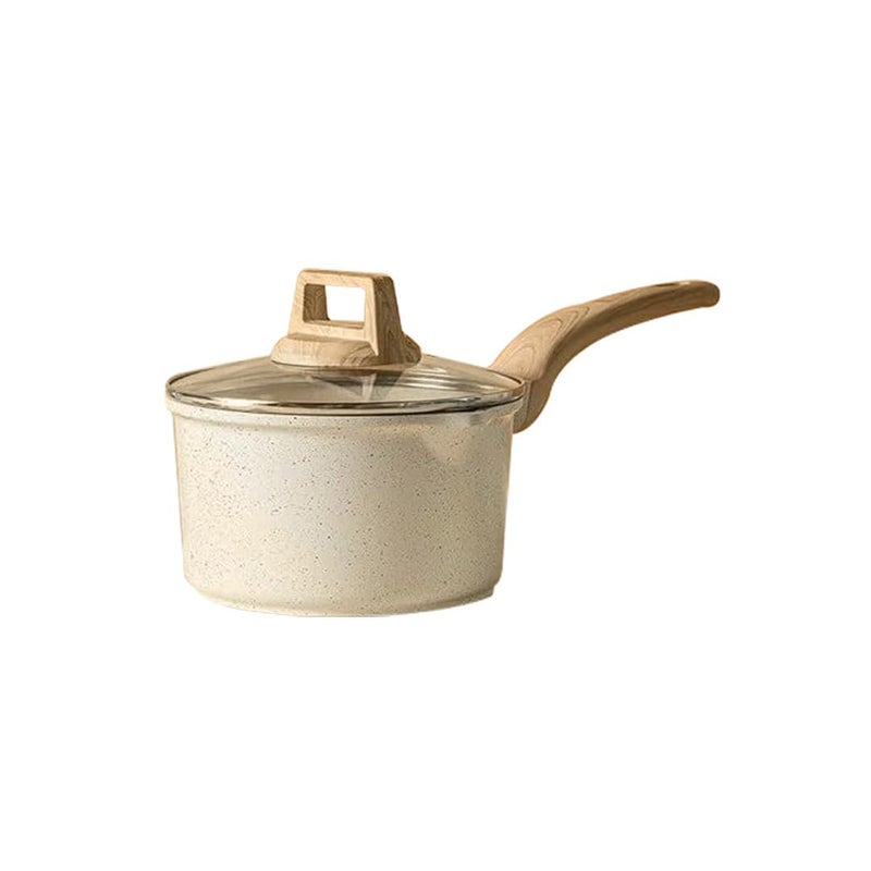 Home Essentials Maifan Stone Sauce Pan | Nonstick Pan with Glass Lid & Wooden Handle | Small Saucepan | Cooking Pan for Soup, Noodles, Tea, Pasta & Steamed Vegetables (White) - Image 1