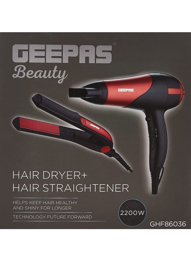 GEEPAS Ghf86036, Hair Dryer & Straightenercombo/Ceramic, Red - Image 2
