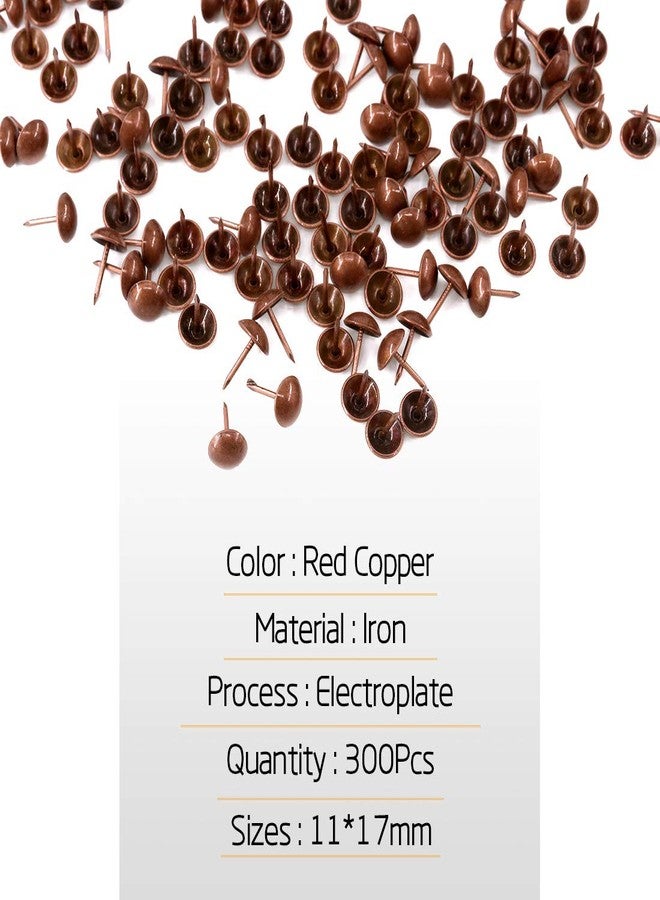Rustark 300-Pcs 7/16'' [11mm] Antique Upholstery Decorative Tacks Furniture Sofa Thumb Tacks Nails Pins Assortment Kit for Upholstered Furniture Cork Board - Red Copper - Image 3