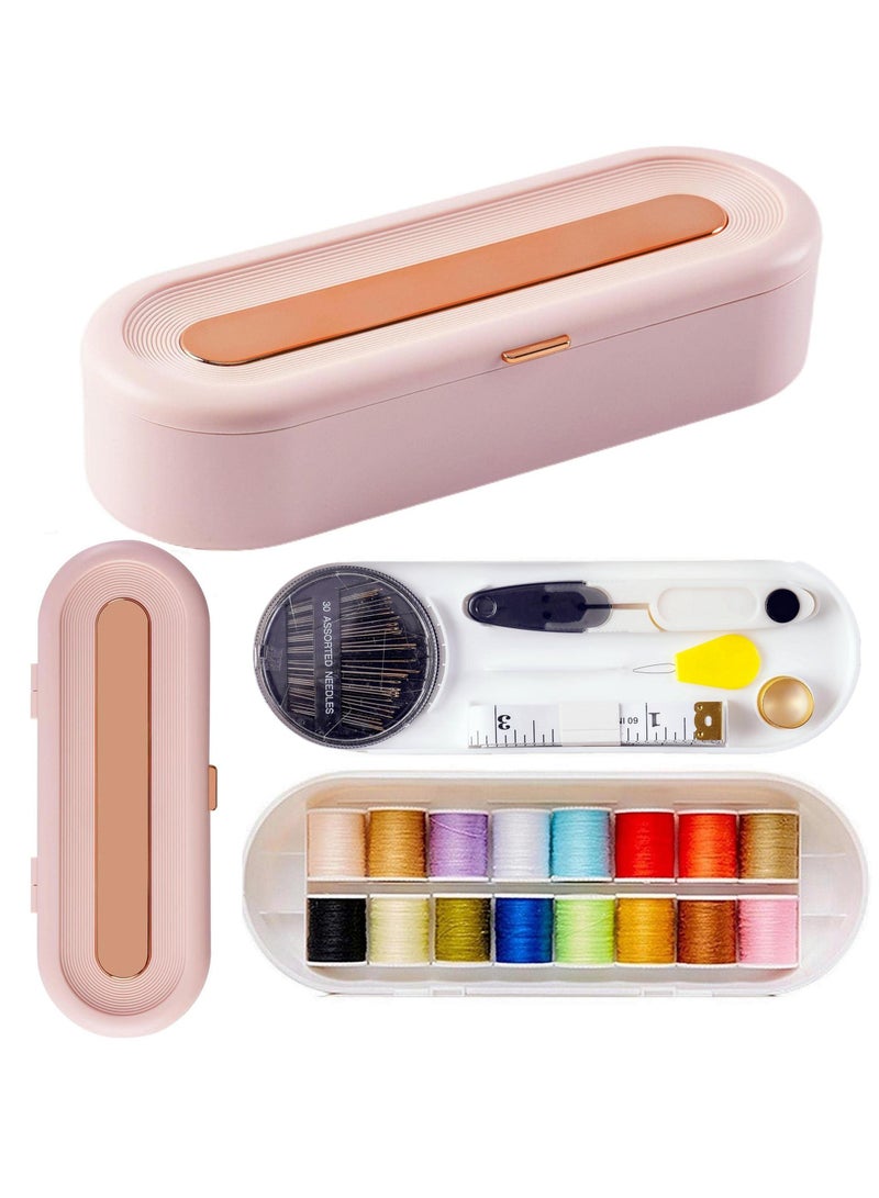 SYOSI Sewing Kit, Portable Sewing Kit Small Sewing Repair Kit Plastic Sewing Box with Sewing Accessories for Travel Family Adults Beginners (Pink) - Image 1