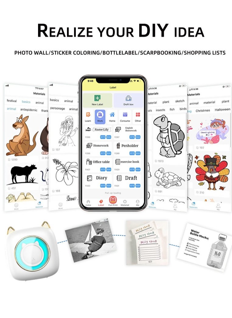FlashHawk Mini Pocket Printer,Portable Thermal Printer Bluetooth Connection 203DPI for Picture Label DIY Handcraft List Memo Notes Journal Receipt Paper Compatible with Android iOS System  - Image 5