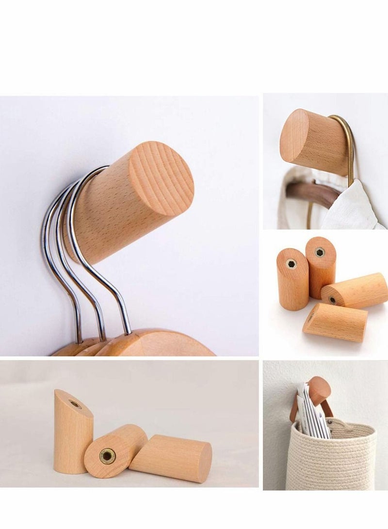 Wall Hooks, 4 Pack Natural Wood Coat Hooks Mounted, Rustic Rack Hat Robe Hook Entryway Hangers Heavy Duty for Hanging Towels, Beech - Image 3