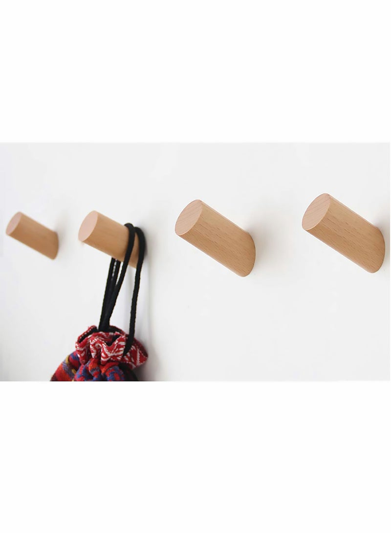 Wall Hooks, 4 Pack Natural Wood Coat Hooks Mounted, Rustic Rack Hat Robe Hook Entryway Hangers Heavy Duty for Hanging Towels, Beech - Image 1