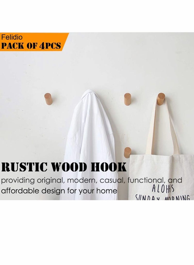 Wall Hooks, 4 Pack Natural Wood Coat Hooks Mounted, Rustic Rack Hat Robe Hook Entryway Hangers Heavy Duty for Hanging Towels, Beech - Image 2
