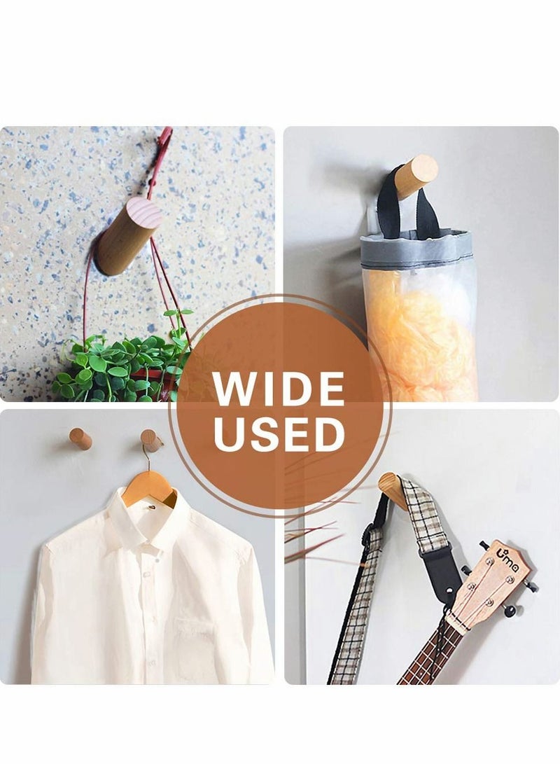 Wall Hooks, 4 Pack Natural Wood Coat Hooks Mounted, Rustic Rack Hat Robe Hook Entryway Hangers Heavy Duty for Hanging Towels, Beech - Image 4