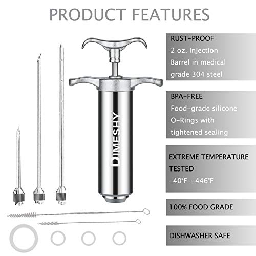 DIMESHY Heavy duty 304 Stainless Steel Meat Injector Kit with 2-oz Large Capacity Barrel with 3 commercial Marinade Needles - Image 5