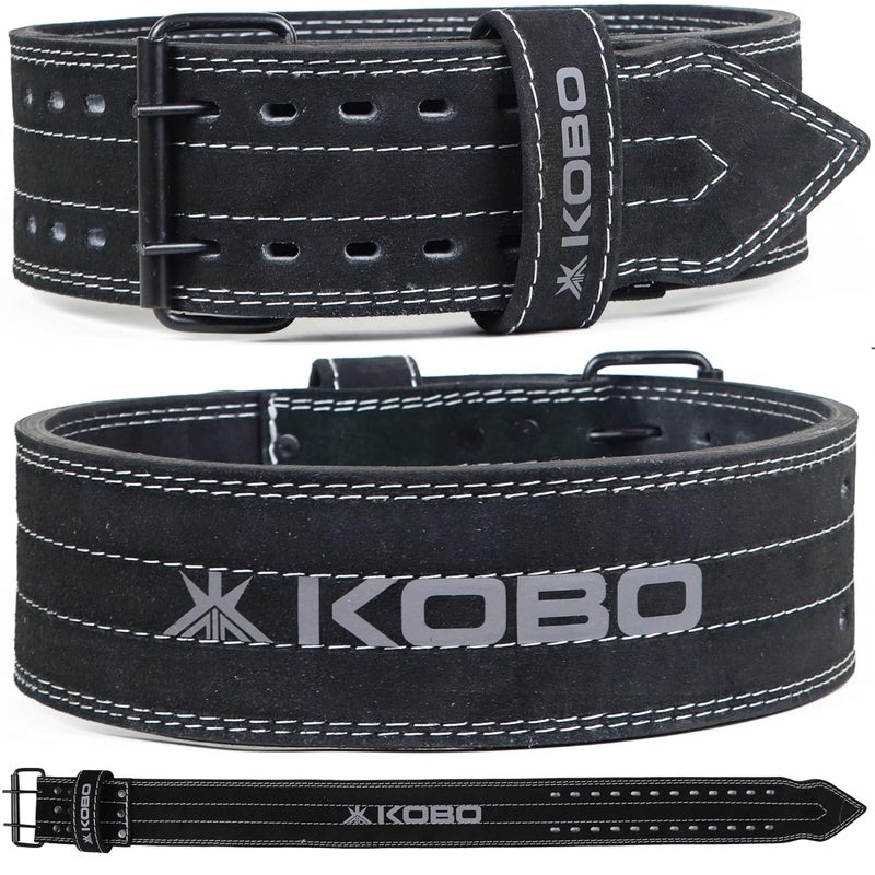 Kobo 10mm Prong Gym Belt For Weight Lifting Fitness, Seude Leather, 4” Wide Back Support, 12 Adjustable Dual Holes, Powerlifting Bodybuilding Deadlift Squat Workout Strength Training, Men Women - Image 5
