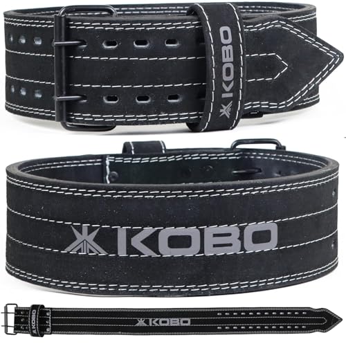 Kobo 10mm Prong Gym Belt For Weight Lifting Fitness, Seude Leather, 4” Wide Back Support, 12 Adjustable Dual Holes, Powerlifting Bodybuilding Deadlift Squat Workout Strength Training, Men Women - Image 1