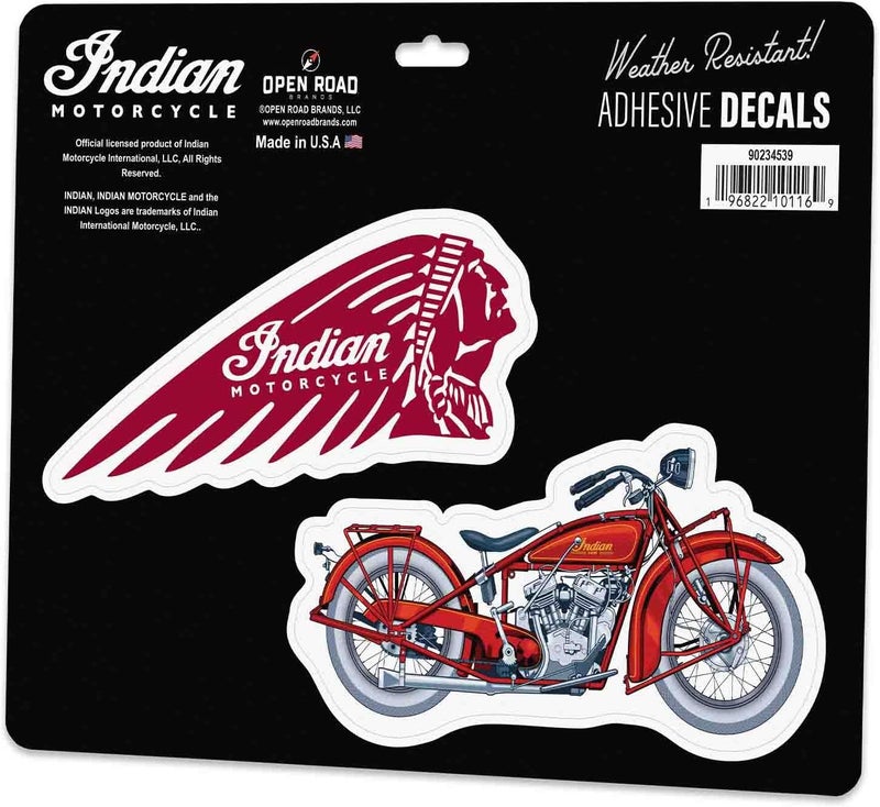 Open Road Brands Indian Motorcycle Company Self-Adhesive Vinyl Stickers, Vintage Set with Indian Motorcycle Decals for Car, Window or Laptop - Image 2