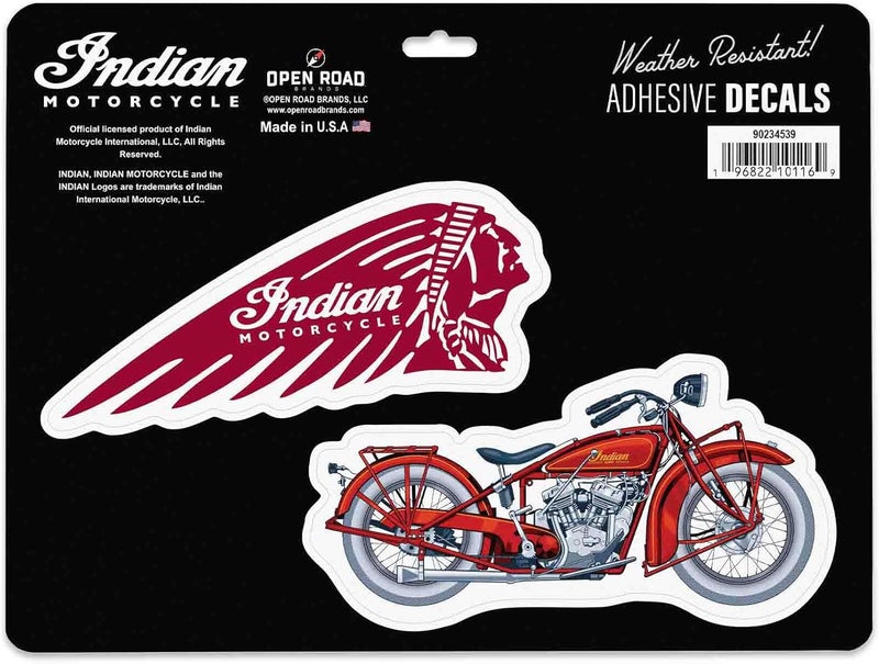 Open Road Brands Indian Motorcycle Company Self-Adhesive Vinyl Stickers, Vintage Set with Indian Motorcycle Decals for Car, Window or Laptop - Image 1