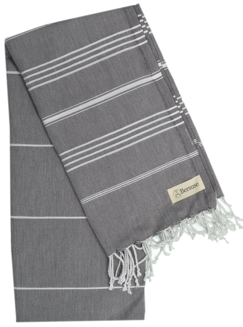 Bersuse Beach Towels Peshtemal Turkish Towels Anatolia Collection Premium Turkish Beach Towel, 100% Cotton, Large, Quick-Dry, Sand-Free, Lightweight - 37x70 Inches, Anthracite - Image 4
