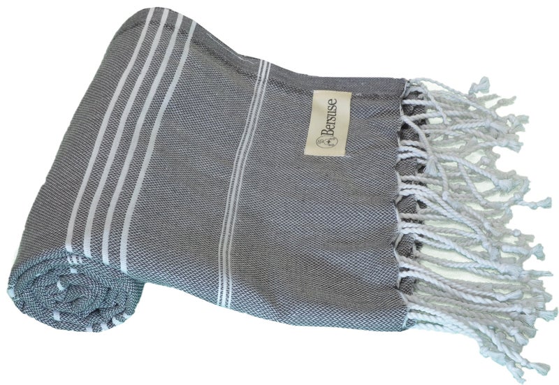 Bersuse Beach Towels Peshtemal Turkish Towels Anatolia Collection Premium Turkish Beach Towel, 100% Cotton, Large, Quick-Dry, Sand-Free, Lightweight - 37x70 Inches, Anthracite - Image 1