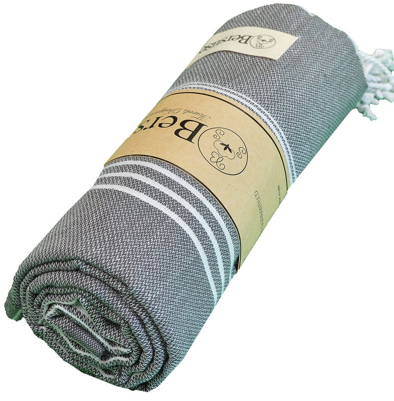 Bersuse Beach Towels Peshtemal Turkish Towels Anatolia Collection Premium Turkish Beach Towel, 100% Cotton, Large, Quick-Dry, Sand-Free, Lightweight - 37x70 Inches, Anthracite - Image 2