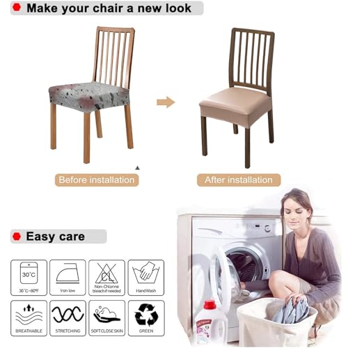 NILUOH Waterproof Seat Covers for Dining Room Chairs Set of 6, Pu Leather Chair Seat Slipcovers Dining Chair Cover Removable Washable Chair Protctor Cover No Rear Covers - Image 5