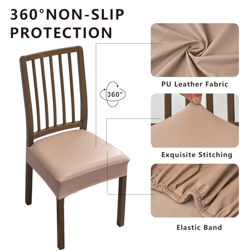 NILUOH Waterproof Seat Covers for Dining Room Chairs Set of 6, Pu Leather Chair Seat Slipcovers Dining Chair Cover Removable Washable Chair Protctor Cover No Rear Covers - Image 2