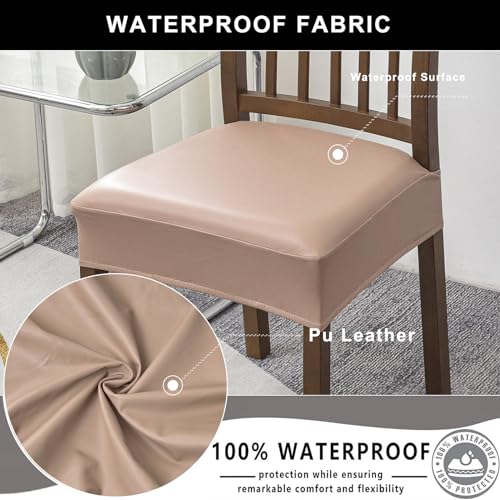 NILUOH Waterproof Seat Covers for Dining Room Chairs Set of 6, Pu Leather Chair Seat Slipcovers Dining Chair Cover Removable Washable Chair Protctor Cover No Rear Covers - Image 3