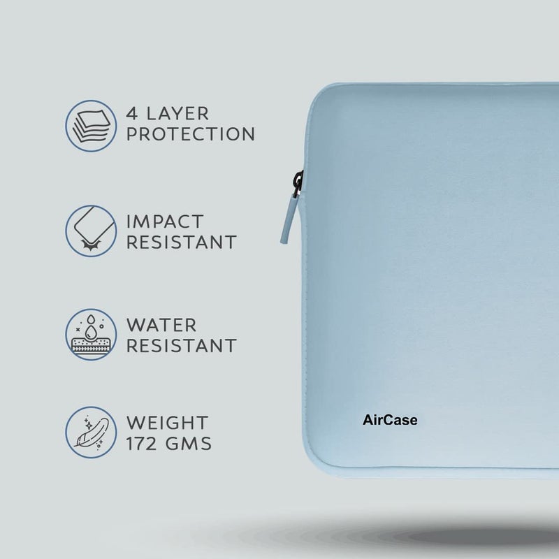 AirCase حقيبة لابتوب واقية تناسب لابتوب / ماك بوك حتى 15.6 بوصة، خالية من التجاعيد، مبطنة، مقاومة للماء، غلاف ناعم من النيوبرين، للرجال والنساء، أزرق مائي - Image 3