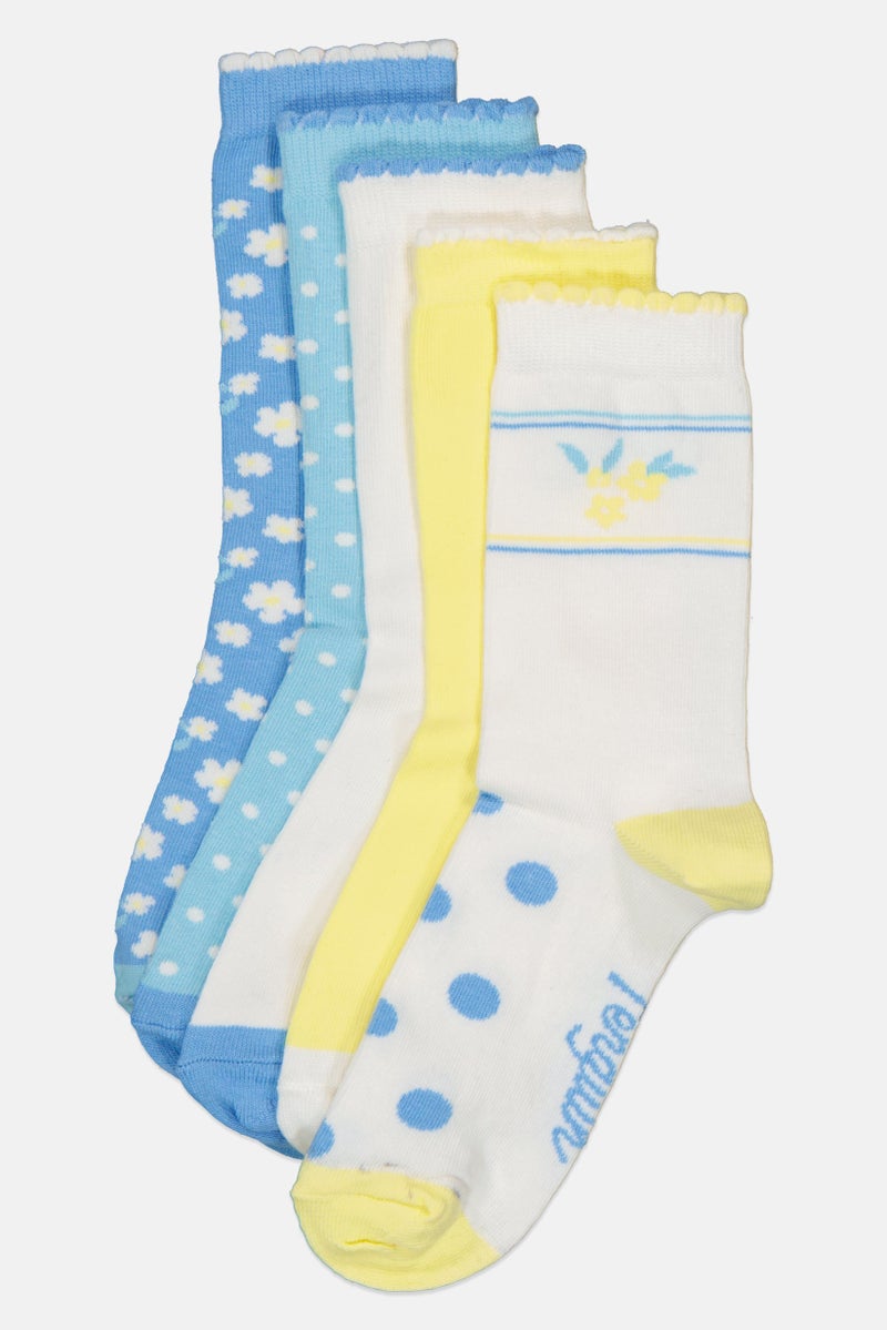 Original Penguin Kids Girl 5 Pairs Floral Crew Socks, Multicolor - Image 1