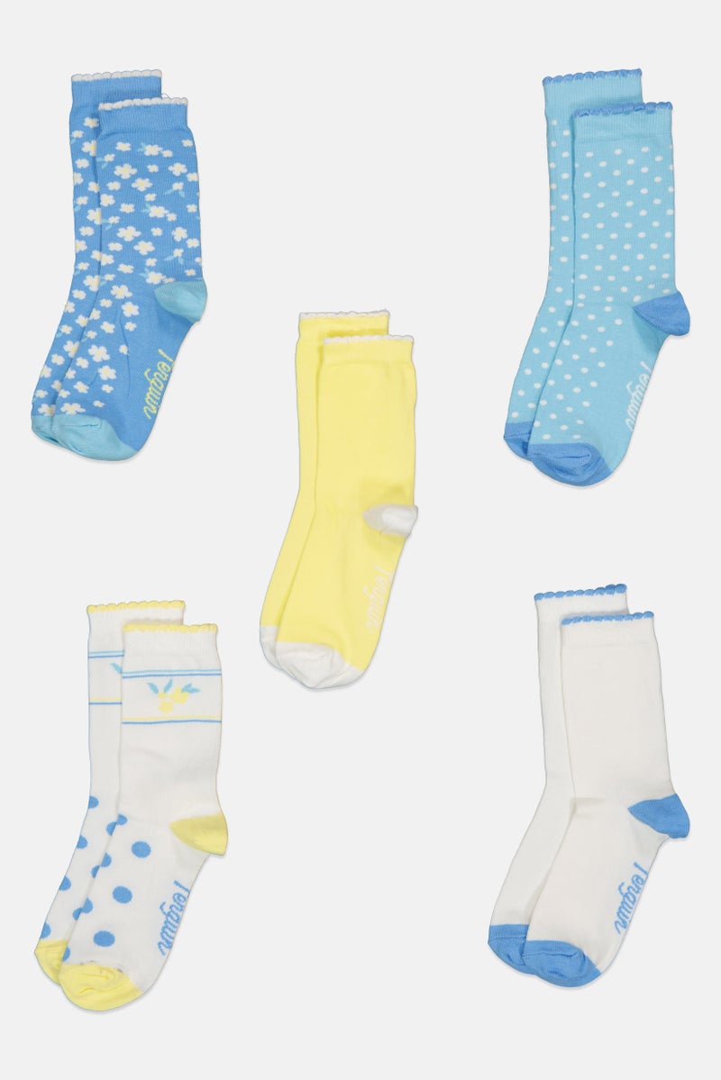 Original Penguin Kids Girl 5 Pairs Floral Crew Socks, Multicolor - Image 3