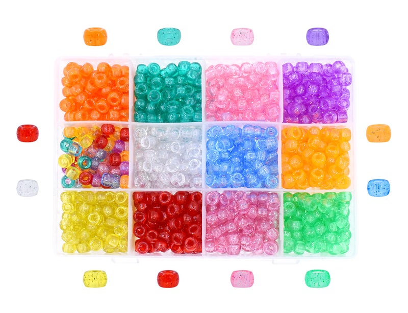 Mandala Crafts 9mm Pony Beads Bulk Craft Beads Kit Large Plastic Beads for Pipe Cleaner Colored Beads for Bracelets Beads Jewelry Making Kandi Beads Hair Beads