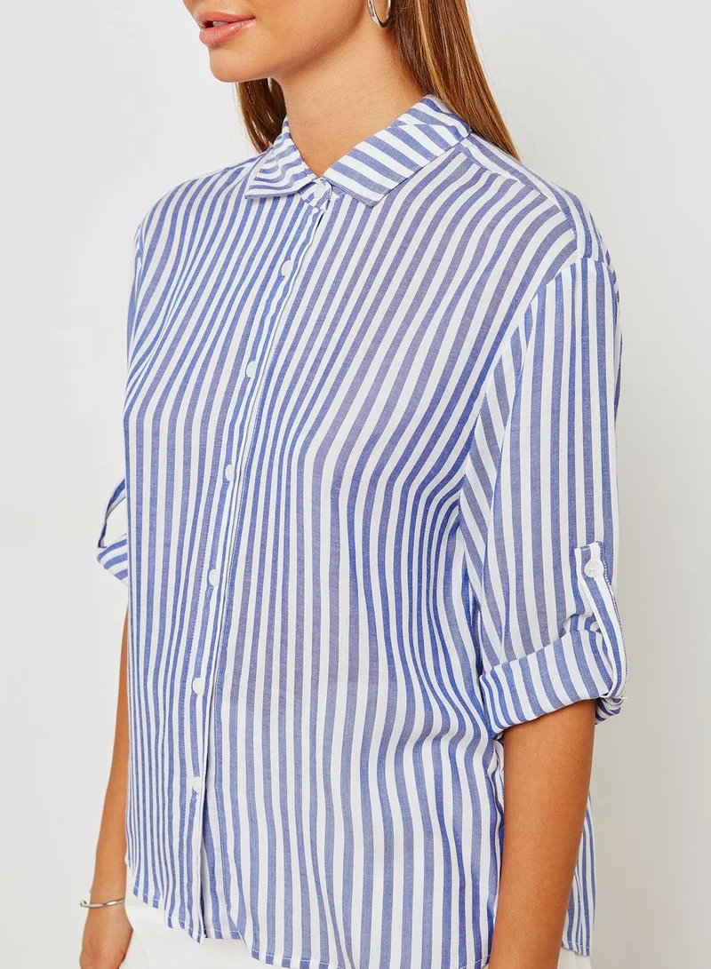 FOREVER 21 Striped Curved Hem Shirt
