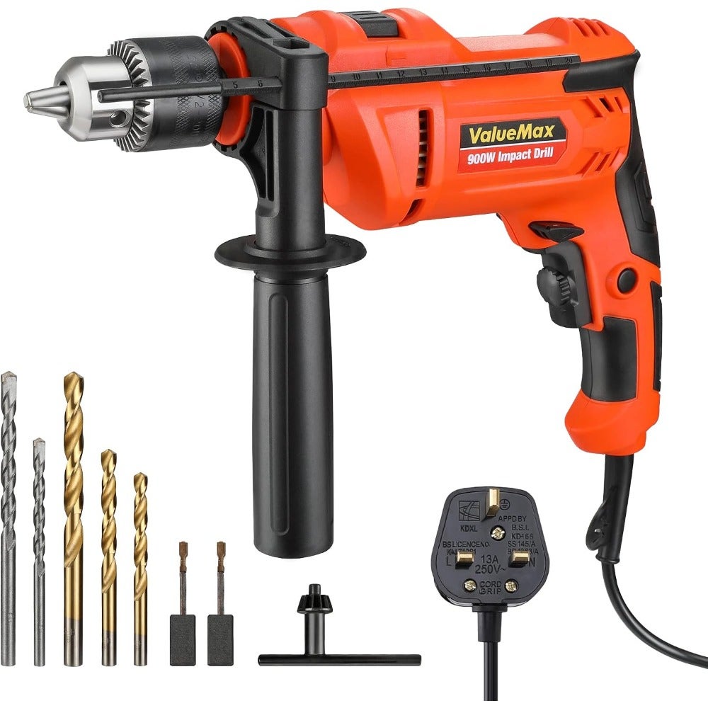900W Corded Electric Drill Impact Drill for Home Repair and DIY 360 Adjustable Handle 13mm Keyless Chuck Variable Speed 0-2800 RPM Lightweight Design for Easy Handling