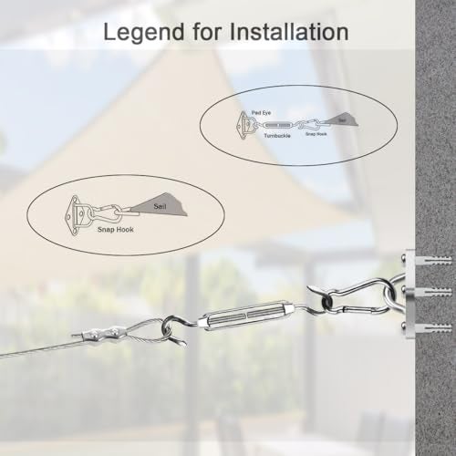 BEAYFILY Sun Shade Hardware Kit for Rectangle and Square Sun Shade Sails Installation,5 inch Heavy Duty Anti-Rust Sail Shade Hardware Kit with 50 ft Cable Wire Ropes - Image 2