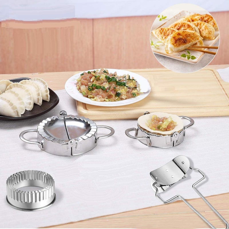 STORE77 6Pcs Stainless Steel Dumplings Maker 2Pieces Dumpling Molds 1Piece Dumpling Skin Roller and 3 Pieces Dumpling Skin CutterFluted Edge Pie Ravioli Empanadas Press Mold Kitchen Accessories - Image 3