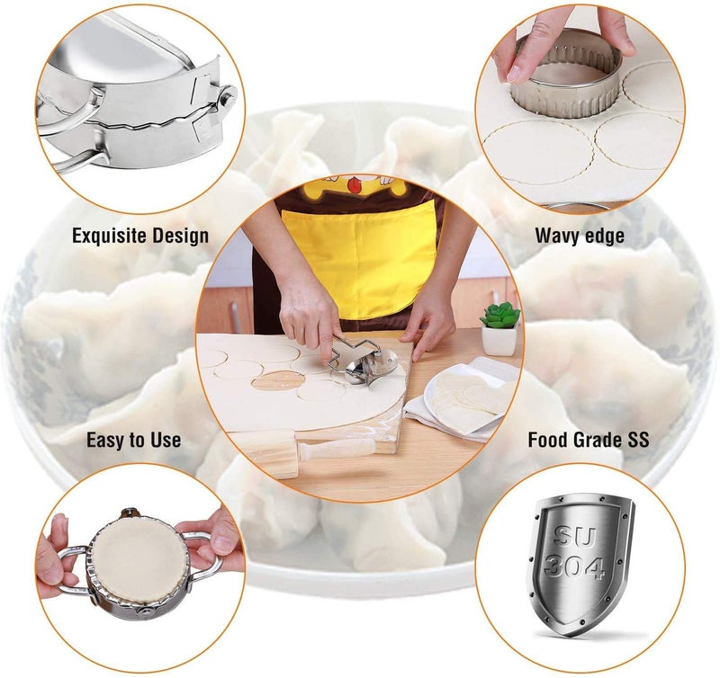 STORE77 6Pcs Stainless Steel Dumplings Maker 2Pieces Dumpling Molds 1Piece Dumpling Skin Roller and 3 Pieces Dumpling Skin CutterFluted Edge Pie Ravioli Empanadas Press Mold Kitchen Accessories - Image 4