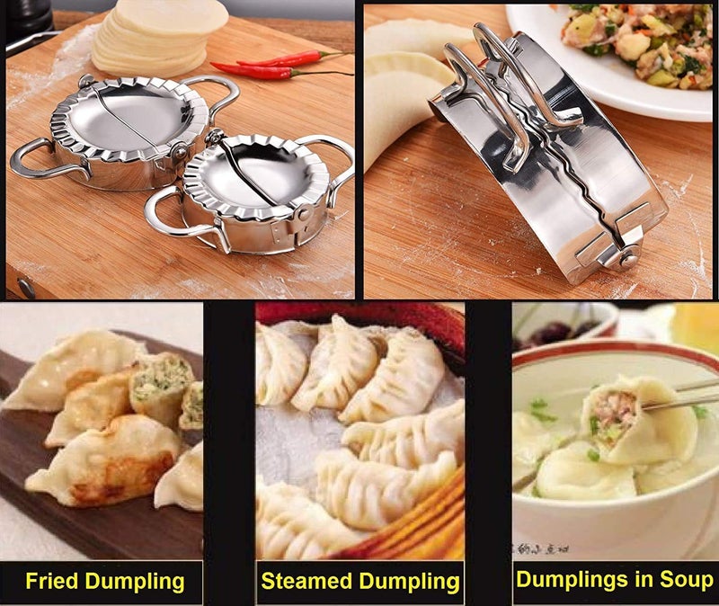 STORE77 6Pcs Stainless Steel Dumplings Maker 2Pieces Dumpling Molds 1Piece Dumpling Skin Roller and 3 Pieces Dumpling Skin CutterFluted Edge Pie Ravioli Empanadas Press Mold Kitchen Accessories - Image 5