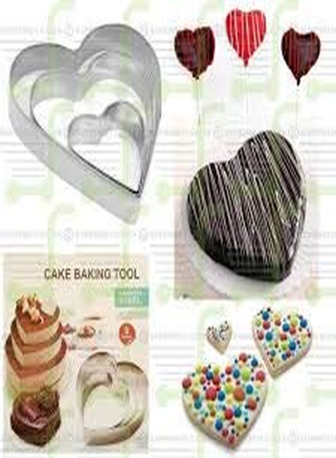 رويالز مجموعة من 3 قطع من قطاعة كيك رويالز هارت المصنوعة من الفولاذ المقاوم للصدأ، مناسبة للكيك والكيك متعدد الطبقات والفوندان. - Image 2