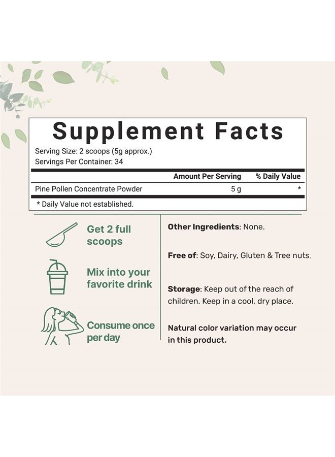 Micro Ingredients Pine Pollen Concentrate 6 oz (170g) Dietary Supplement  - Image 2