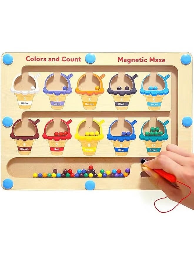ELFSA Montessori Magnetic Educational Toy for Kids Ages 3 and Up - Color and Number Maze Board, Safe Wooden Game for Fine Motor Skills, Ideal Gift for Boys and Girls  - Image 1