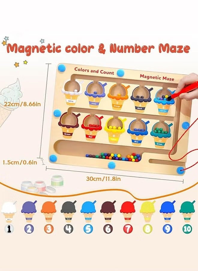 لعبة تعليمية مغناطيسية مونتيسوري للأطفال من عمر 3 سنوات فما فوق - لوحة متاهة للألوان والأرقام، لعبة خشبية آمنة لتطوير المهارات الحركية الدقيقة، هدية مثالية للأولاد والبنات