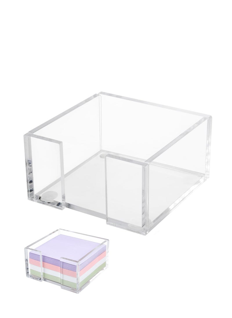 Empty Acrylic Sticky Note Holder, 8.5×8.5cm Crystal Clear Acrylic Notepad Holder Acrylic Sticky Note Dispenser for Dorm Room and Office Desk Organizer